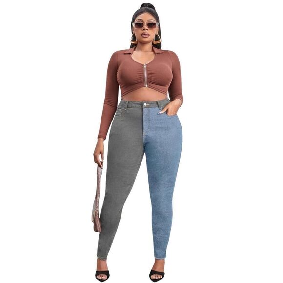 Shein curve spliced blue and black jeans size 1XL - Picture 1 of 14